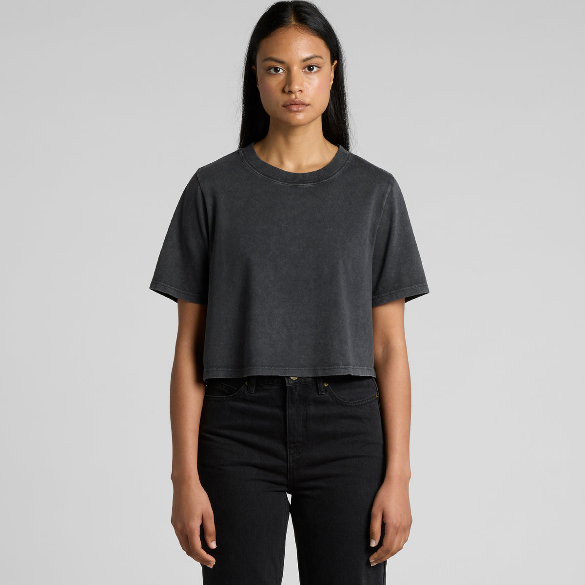 Wo's Stone Wash Heavy Crop Tee - 4086